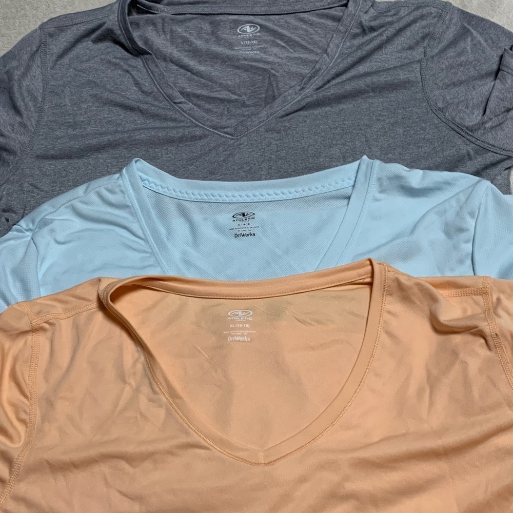 Gray, Light Blue, and Peach V-Neck T-Shirts